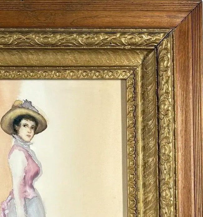 Original Steve LeBailly Signed Watercolor Portrait After Whistler Adeline Grand Ornate Gilt Frame histler