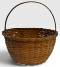 Large Antique American Split Hickory Gathering Basket With Bentwood Handle
