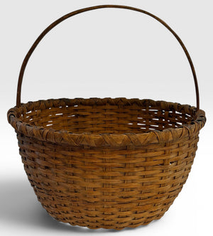 Large Antique American Split Hickory Gathering Basket With Bentwood Handle