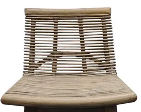 Interlude Home Sanibel Woven Rattan and Mahogany Counter Stool in Narragansett Grey