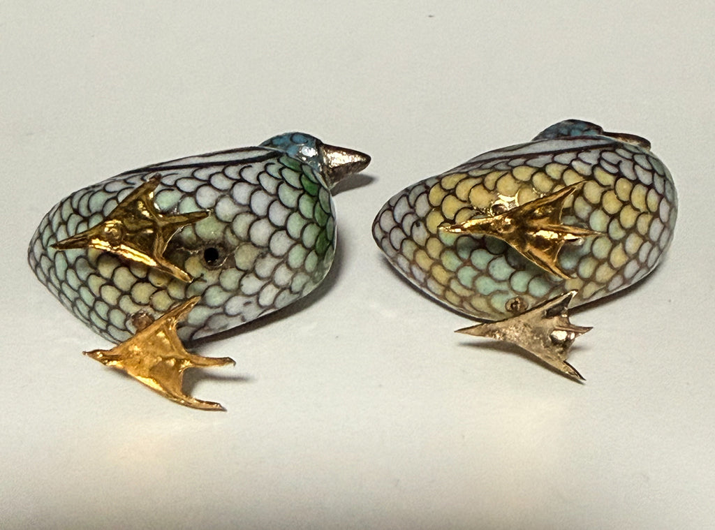 Vintage Hand-Wired Chinese Cloisonne Duck Pair Polychrome Enamel