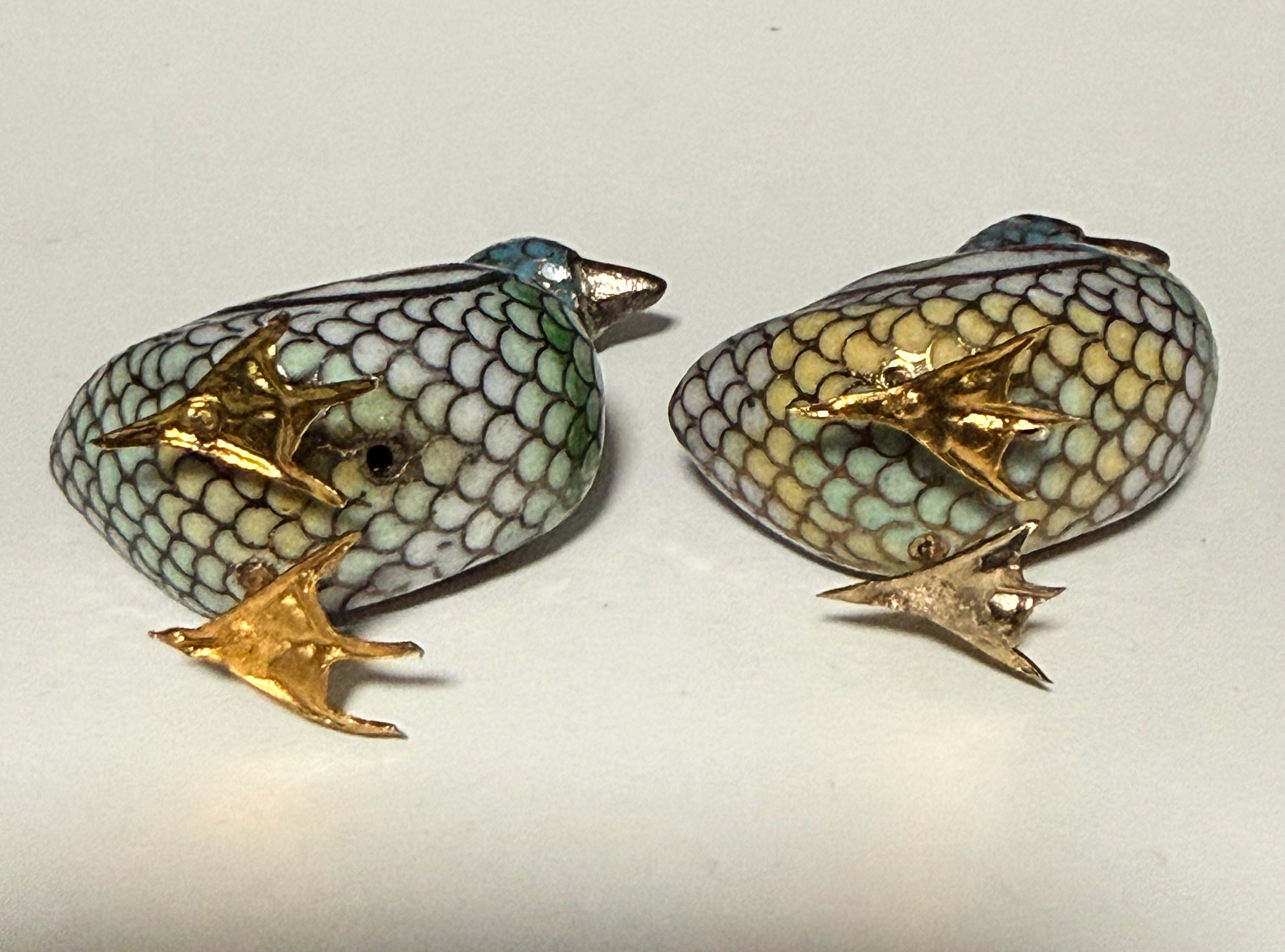 Vintage Hand-Wired Chinese Cloisonne Duck Pair Polychrome Enamel