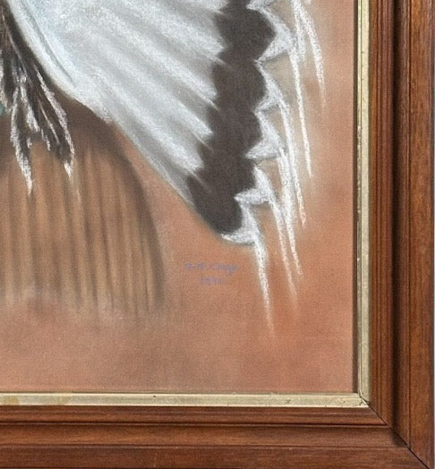 Original Vintage 1978 Western Fine Art Native American Indian Chief Red Cloud Framed Pastel Portrait Drawing