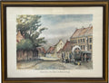 Vintage Framed European Market Street Scene Print by Henry Van Den Bogaard