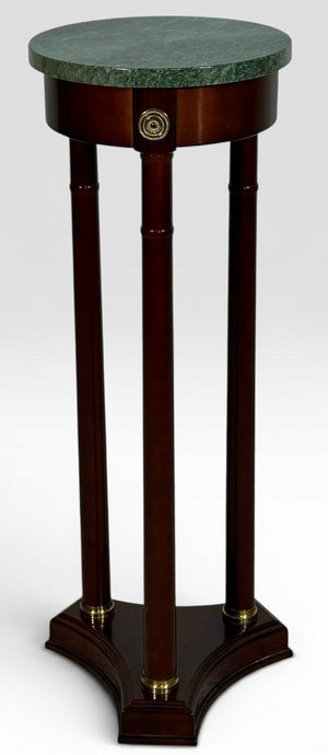 Vintage The Bombay Company Traditional Gold Brass Accent Green Marble Top Mahogany Plant Stand Pedestal