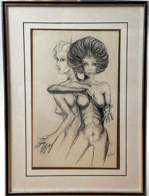 Original Andi Pepper Dual Figure Study Charcoal Drawing Contemporary Nude Fine Art