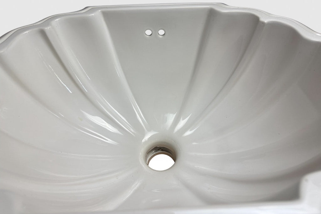 Vintage Sherle Wagner Scalloped White Porcelain Drop-In Sink Basin Fluted Hollywood Regency