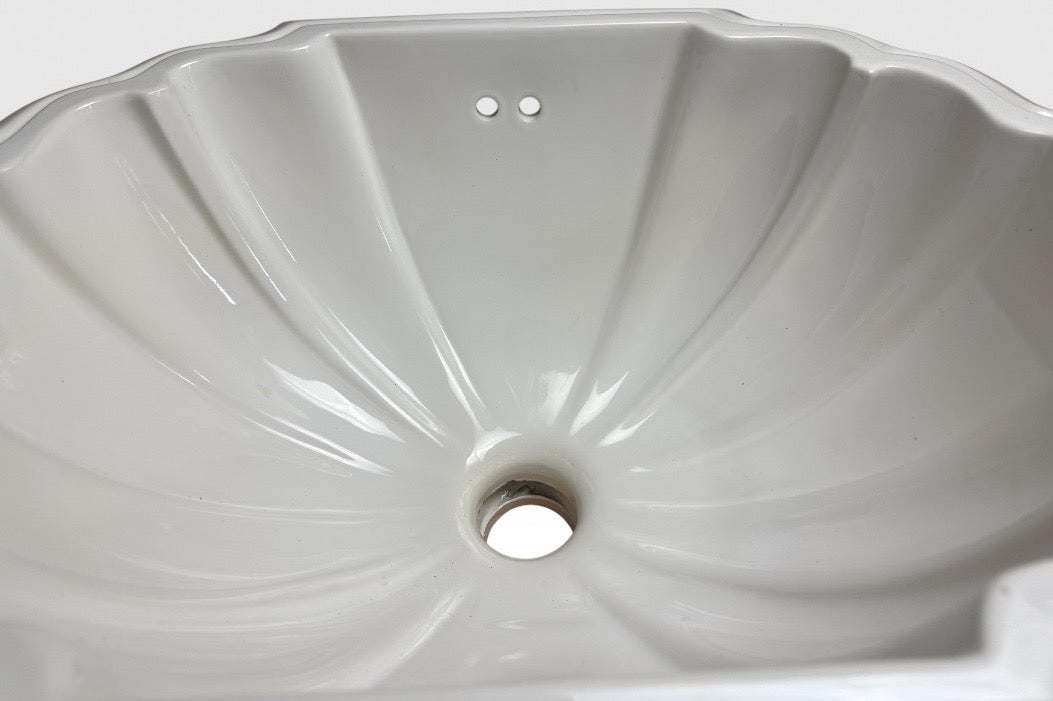 Vintage Sherle Wagner Scalloped White Porcelain Drop-In Sink Basin Fluted Hollywood Regency