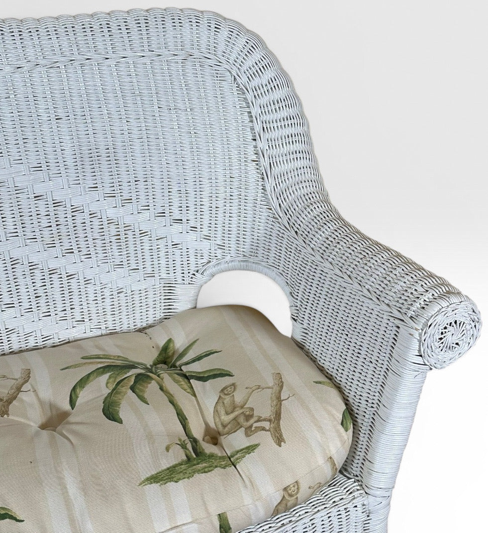 Vintage Palm Beach Regency White Wicker Camelback Settee Loveseat