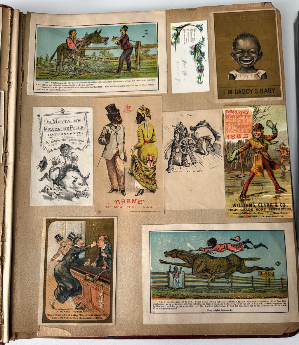 Rare 1880s Victorian Trade Card Album - Merchant’s Gargling Oil BASEBALL Set - Black Americana - Patent Medicine - Peacock Cover