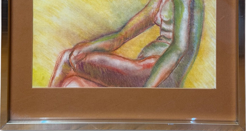 Original Andi Pepper Expressive Nude Figure Study Drawing Vibrant Mid Century Modern Style