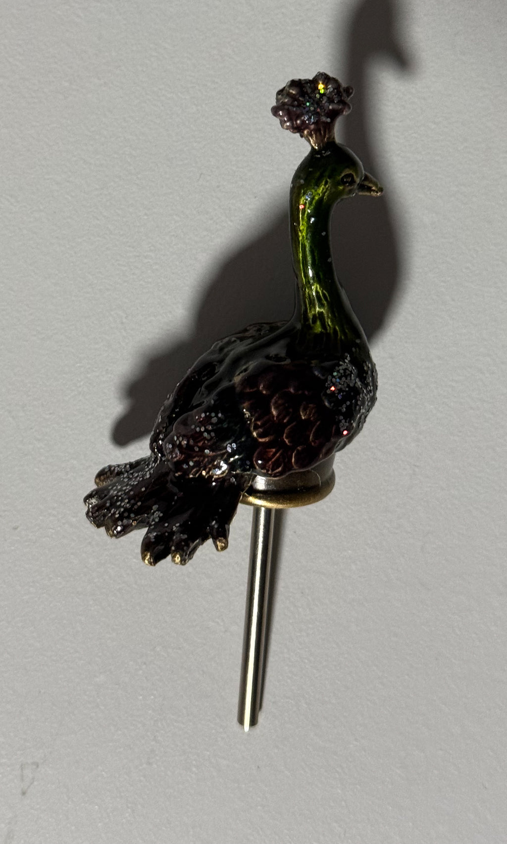 2006 Fitz and Floyd Guild Jeweled Peacock Perfume Bottle Frosted Glass