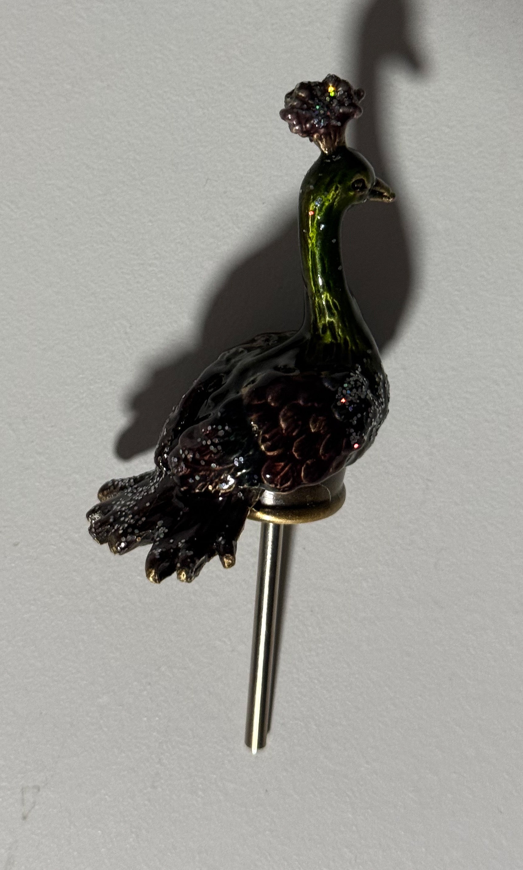 2006 Fitz and Floyd Guild Jeweled Peacock Perfume Bottle Frosted Glass