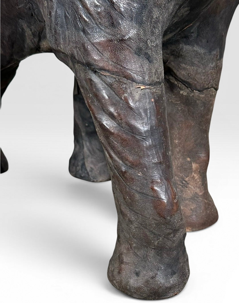 Vintage Mid-Century Leather-Wrapped Elephant Floor Sculpture