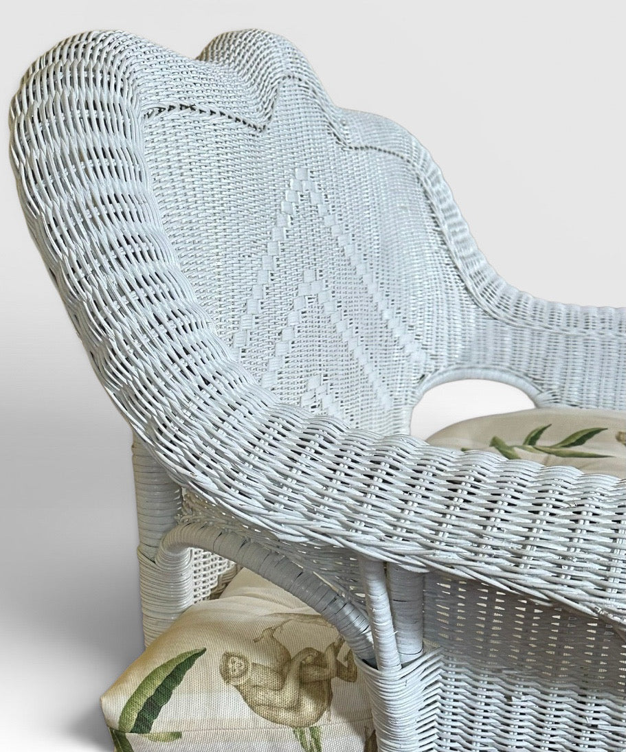 Vintage Palm Beach Regency White Wicker Camelback Settee Loveseat