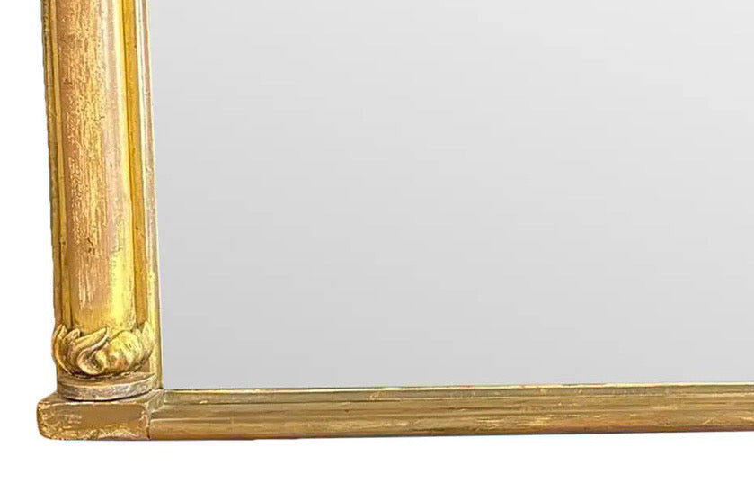 Antique 19th Century French Empire Giltwood Gesso Mantel Mirror with Foxed Glass