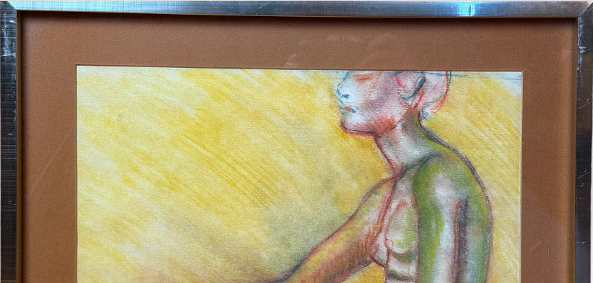 Original Andi Pepper Expressive Nude Figure Study Drawing Vibrant Mid Century Modern Style