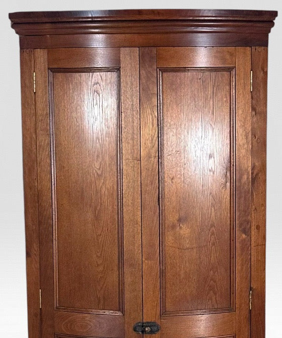 Antique Nineteenth Century American Country Pine Curved Bow Front Corner Cupboard Cabinet