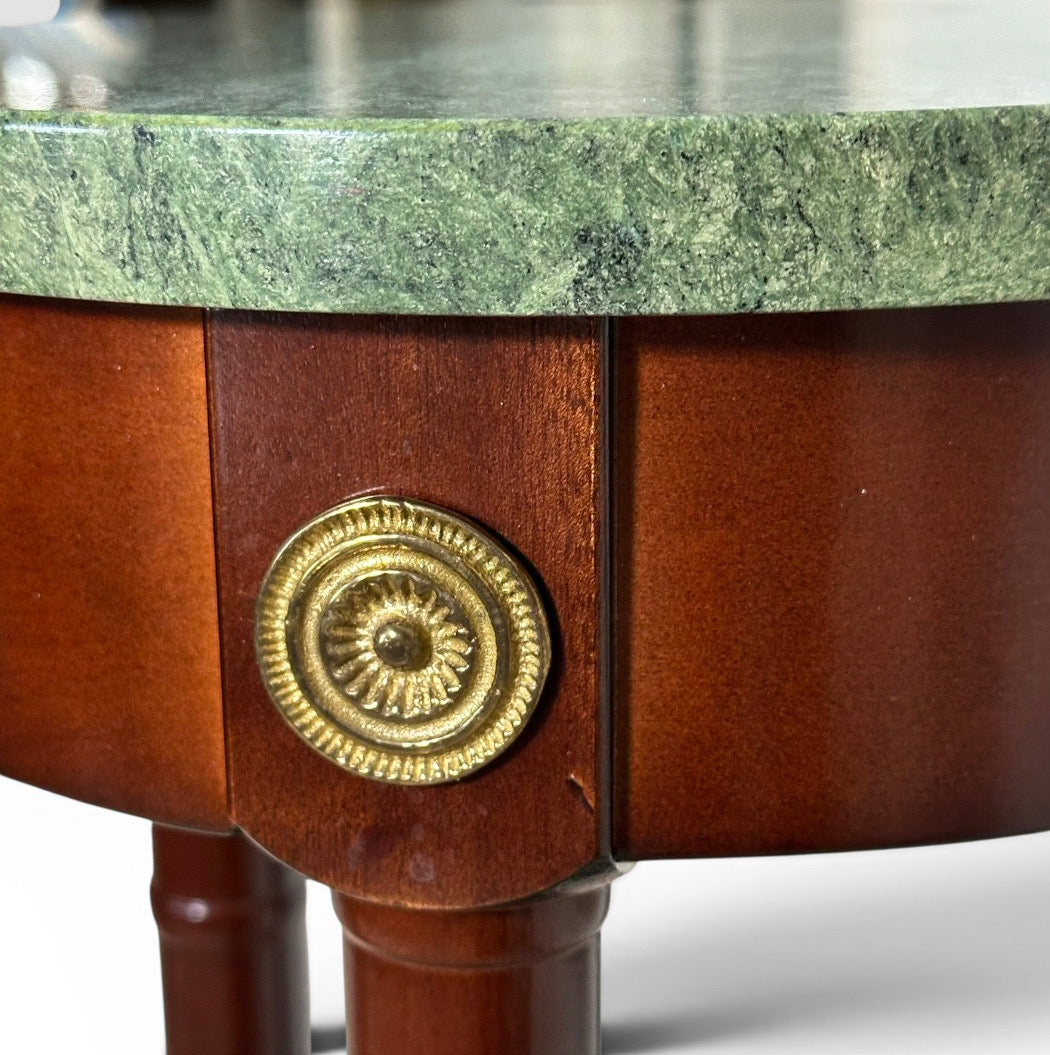 Vintage The Bombay Company Traditional Gold Brass Accent Green Marble Top Mahogany Plant Stand Pedestal