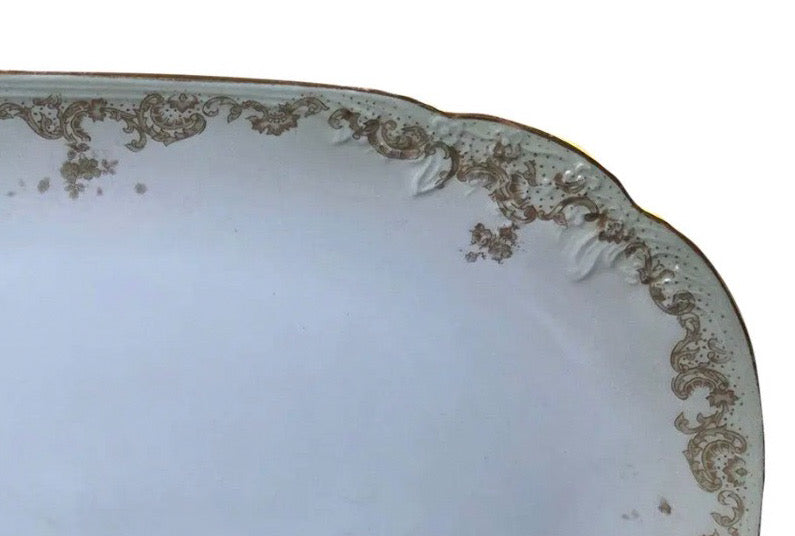 Antique Elite Works Limoges 16" Hostess Platter - Gilded Scrolls & Celadon Dot Border