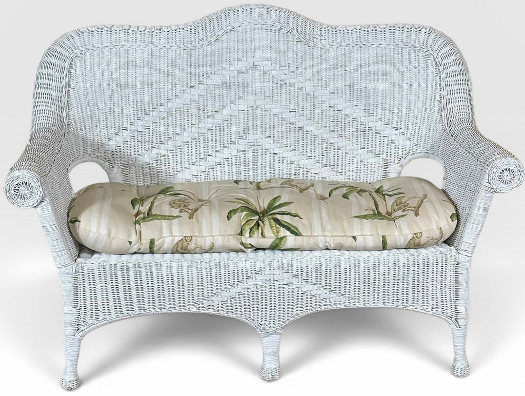 Vintage Palm Beach Regency White Wicker Camelback Settee Loveseat