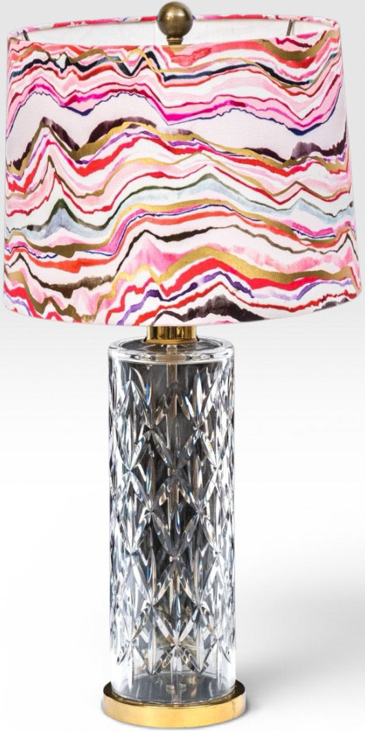 Vintage Waterford Cut Crystal Table Lamp With Custom Agate Drum Shade