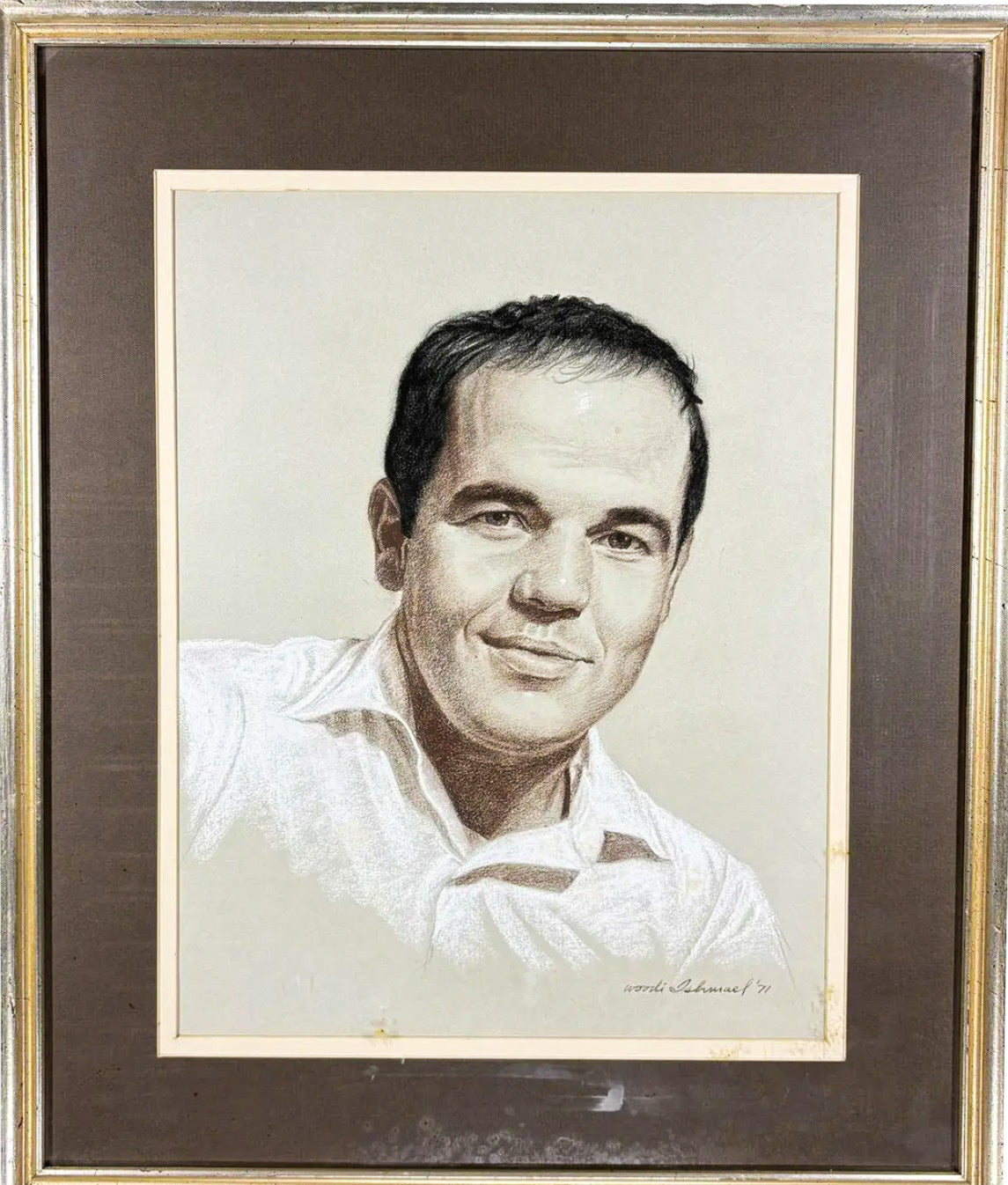 Vintage 1971 Woodi Ishmael Signed Original Pastel Portrait Of A Man