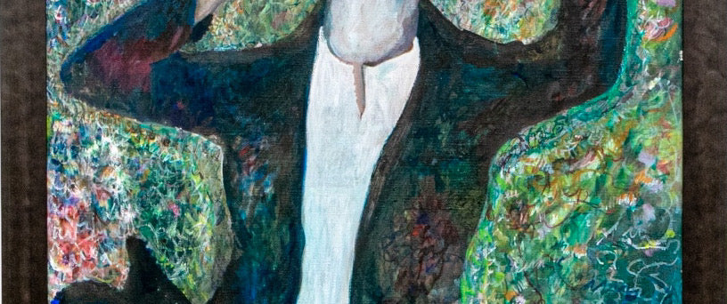 Large Scale Vintage Expressionist Oil on Canvas Singing Man Portrait Painting