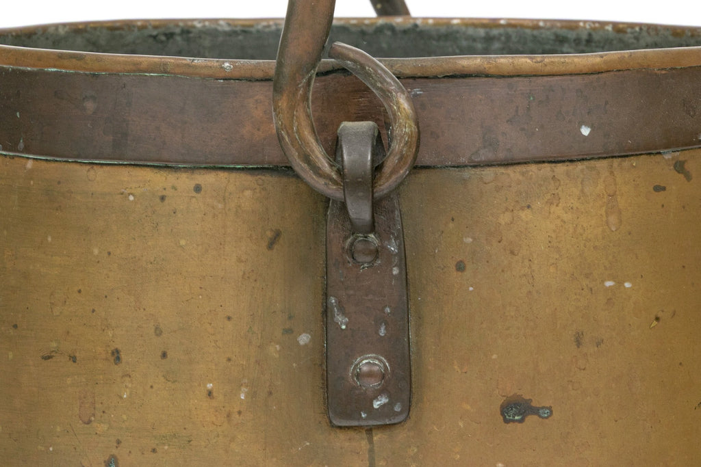 Antique 19th Century Dovetailed Spun Brass and Iron Hearth Cauldron Preserving Kettle