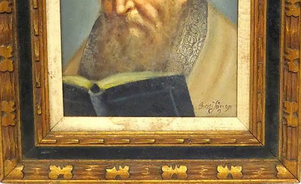 Mid-Century Signed Erling Jørgensen Oil Painting - "Rabbi in Study" Fine Judaica