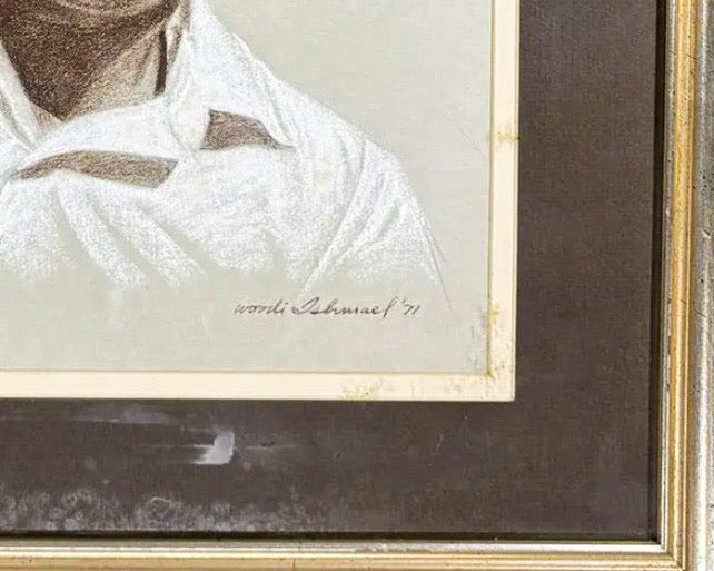 Vintage 1971 Woodi Ishmael Signed Original Pastel Portrait Of A Man
