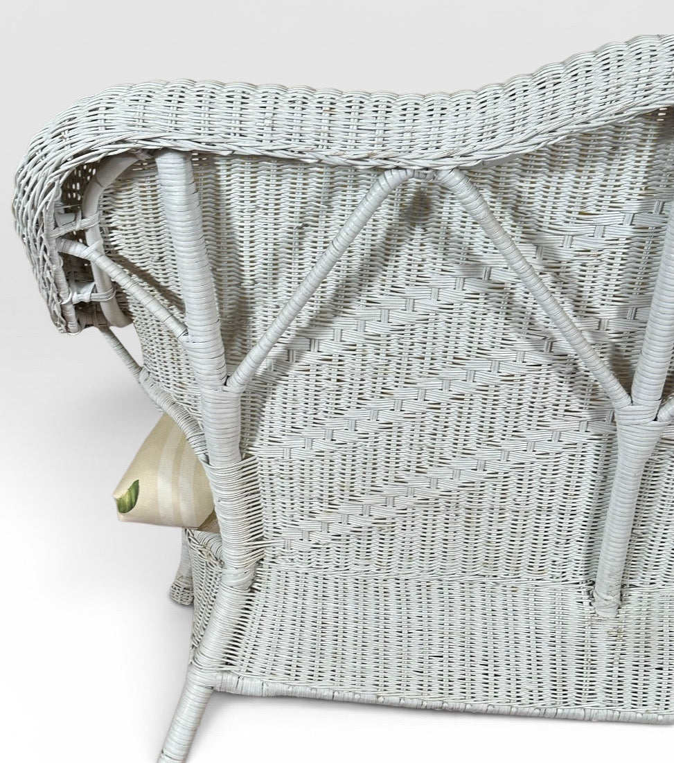 Vintage Palm Beach Regency White Wicker Camelback Settee Loveseat
