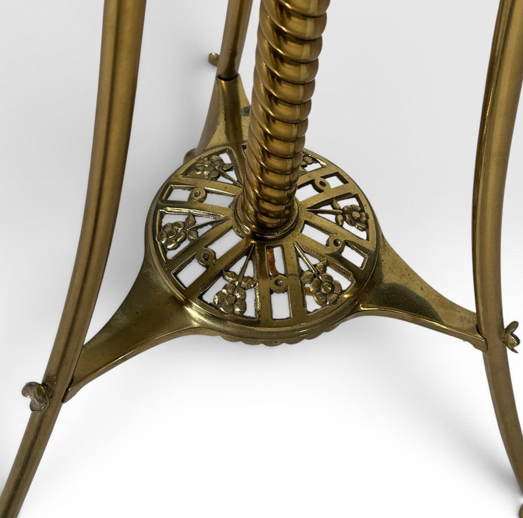 Victorian Brass and Red Satin Glass Griffin Piano Floor Lamp