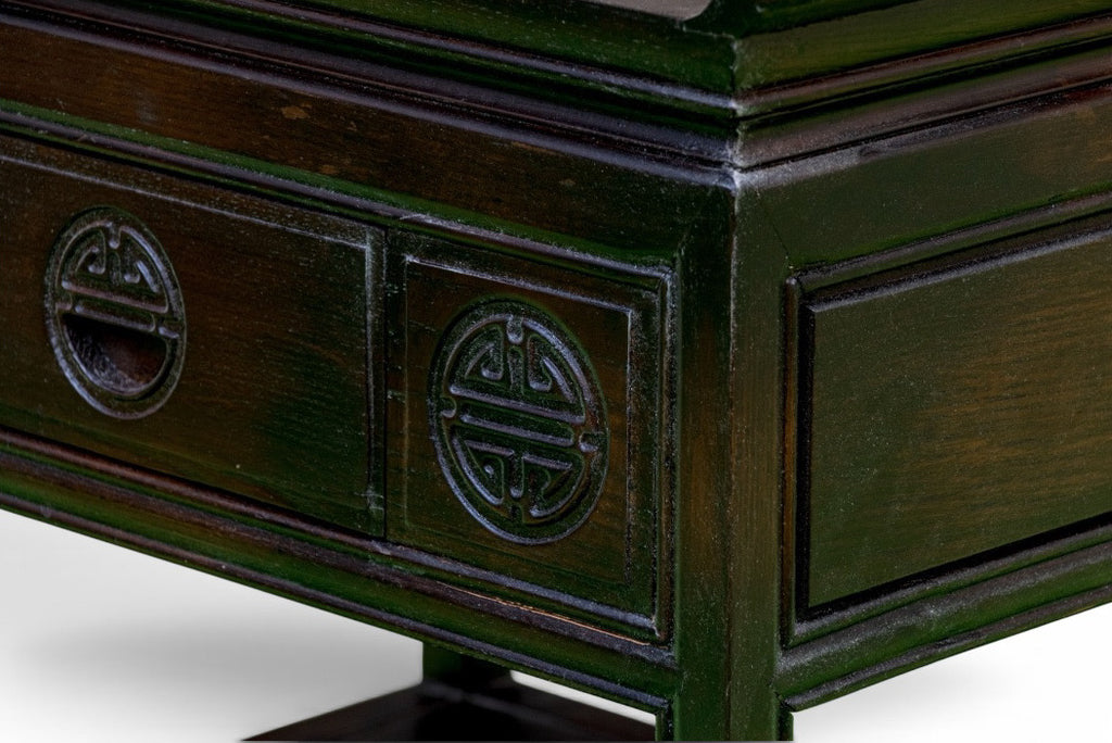 Vintage Chinese Altar Style Rosewood Finish End Table With Shou Emblems