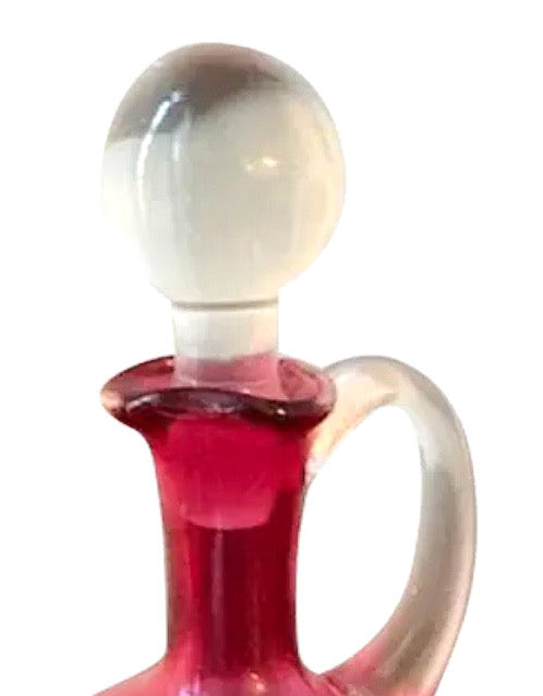 Antique Hand-Blown Mary Gregory Cranberry Glass Cruet & Stopper