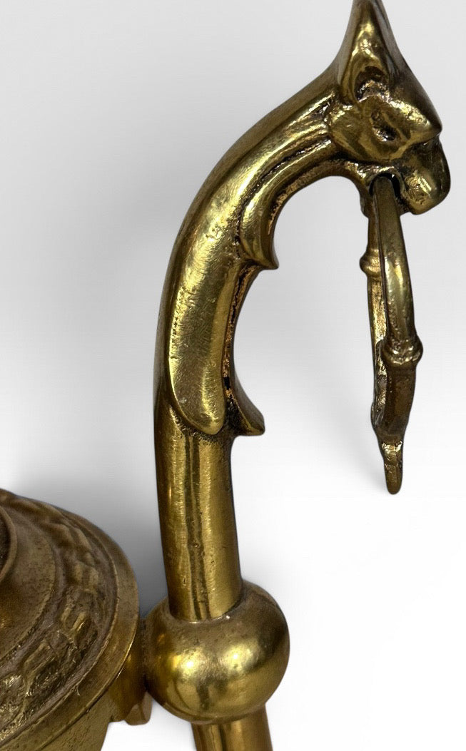 Victorian Brass and Red Satin Glass Griffin Piano Floor Lamp