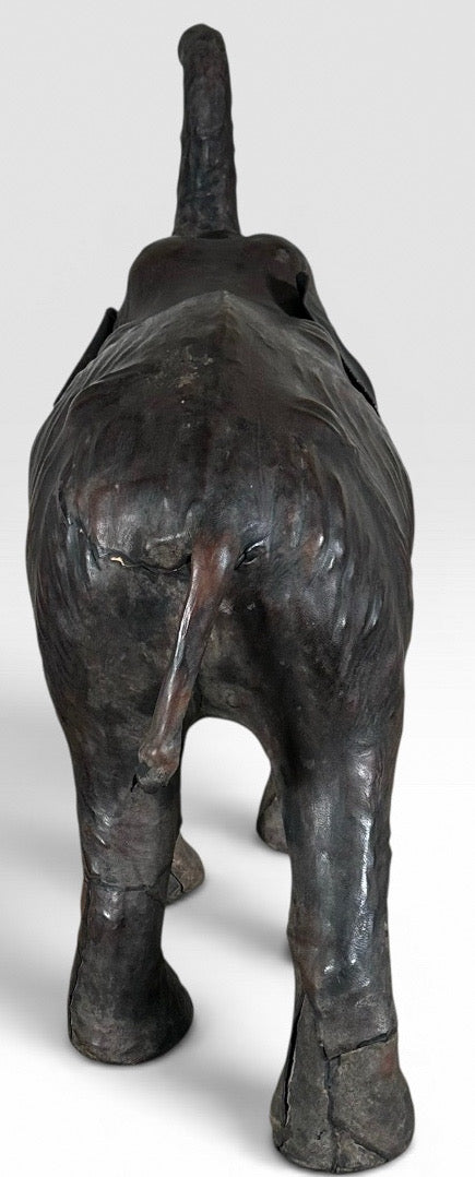Vintage Mid-Century Leather-Wrapped Elephant Floor Sculpture