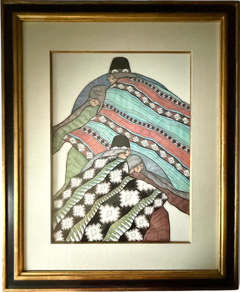 Vintage Signed Amado Maurilio Pena Southwestern Modernist Custom Framed Art Print Sin Titulo Native American Figures