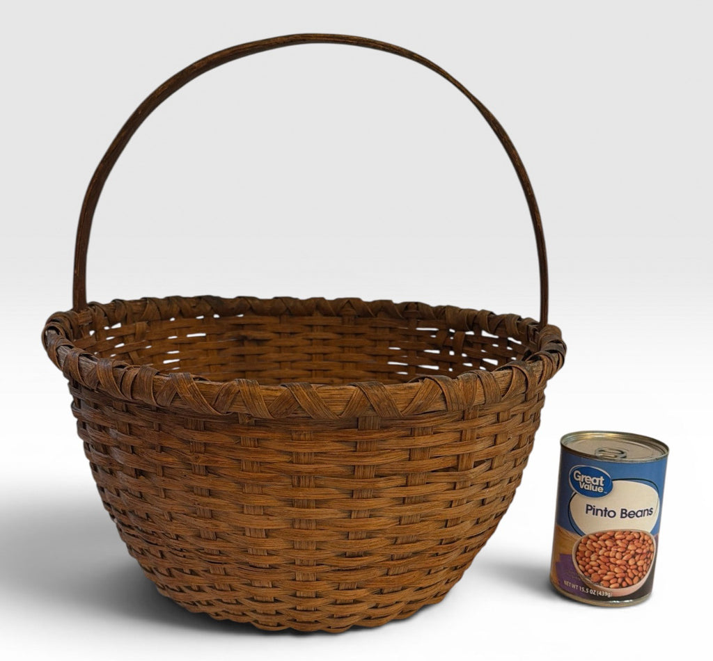Large Antique American Split Hickory Gathering Basket With Bentwood Handle