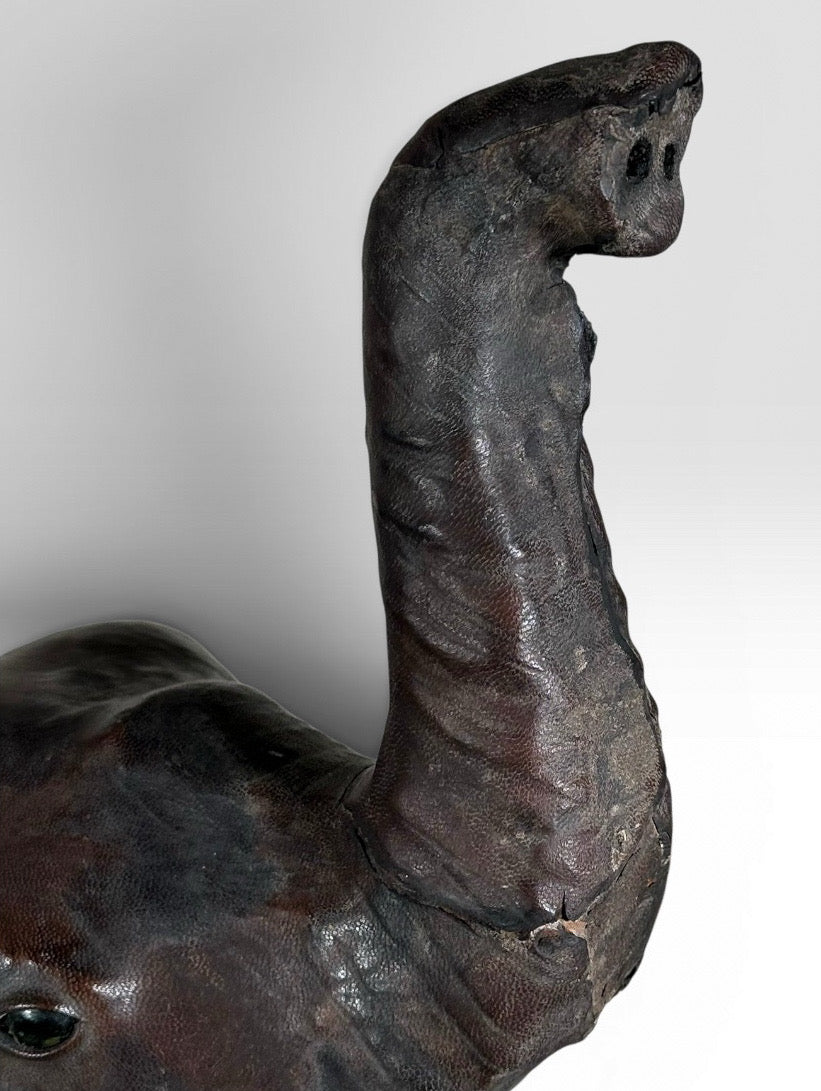 Vintage Mid-Century Leather-Wrapped Elephant Floor Sculpture
