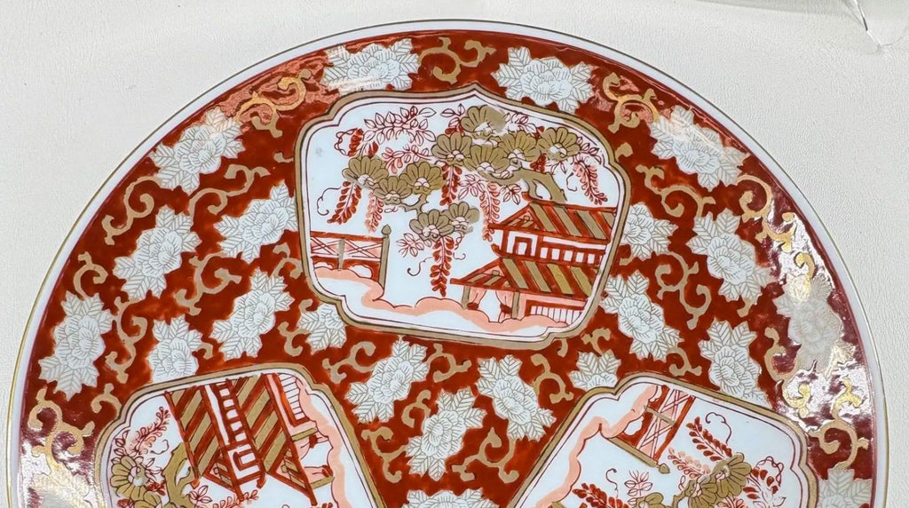 Stunning Vintage Japanese Imari "Rickshaw" Porcelain Charger Plates - Set of Three