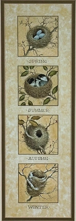 Vintage Nancy J Shumaker Pallan Bird Beginnings Seasonal Framed Prints Pair