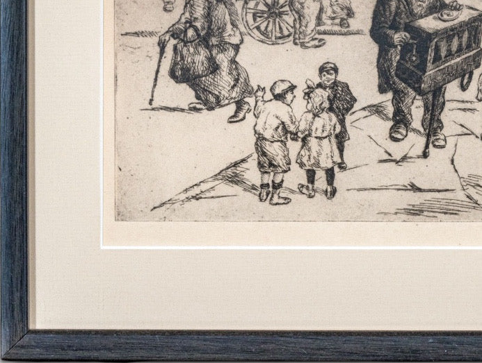 Abraham Phillips Signed Etching Organ Grinder Street Scene 1925