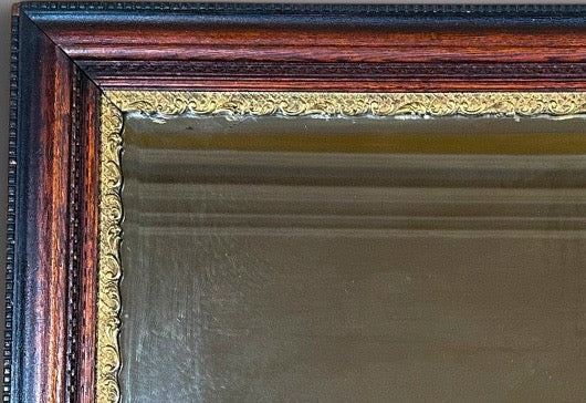 Antique Nineteenth Century Victorian Walnut Overmantel Mirror Gold Gilt Gesso Border