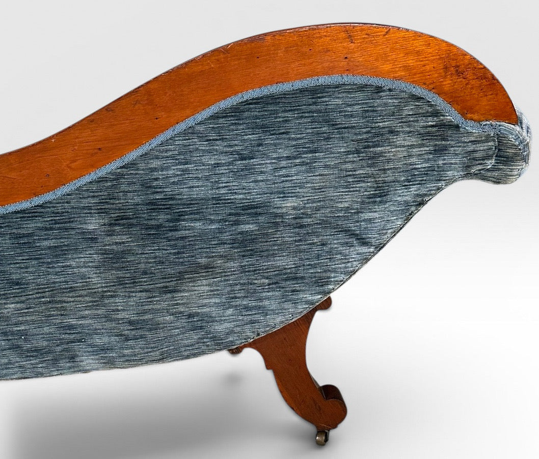 Antique Victorian Mahogany Swan Back Velvet Chaise Longue
