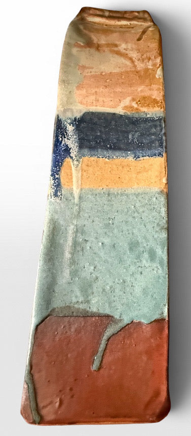 Monumental Mid Century Modern Style Brutalist Studio Pottery Slab Vase Large Lace Impression Ceramic Landscape Centerpiece