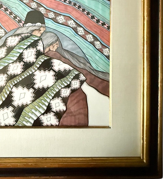 Vintage Signed Amado Maurilio Pena Southwestern Modernist Custom Framed Art Print Sin Titulo Native American Figures