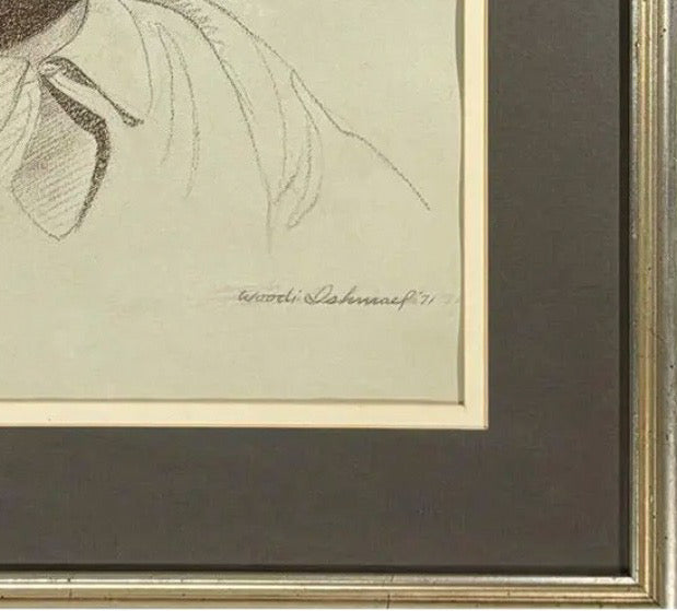 Woodi Ishmael Signed 1971 Charcoal and Pastel Portrait of a Woman