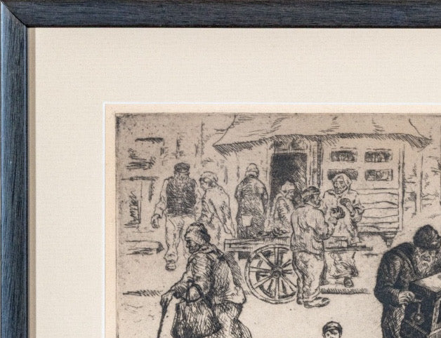 Abraham Phillips Signed Etching Organ Grinder Street Scene 1925