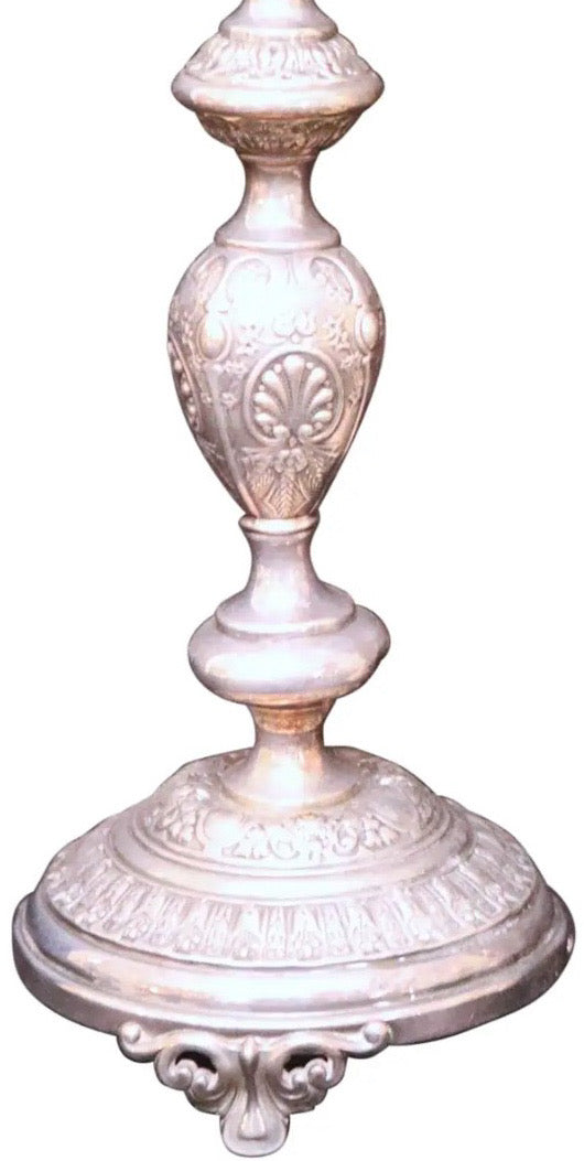 Pair of 12-Inch Antique Norblin and Co. Warsaw Silver-Plate Sabbath Candlesticks - Ornate Victorian Repoussé Judaica
